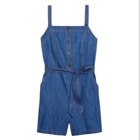 OLD NAVY Button Front Cami Chambray Belted Denim Jean Overalls Romper - Picture 1 of 1